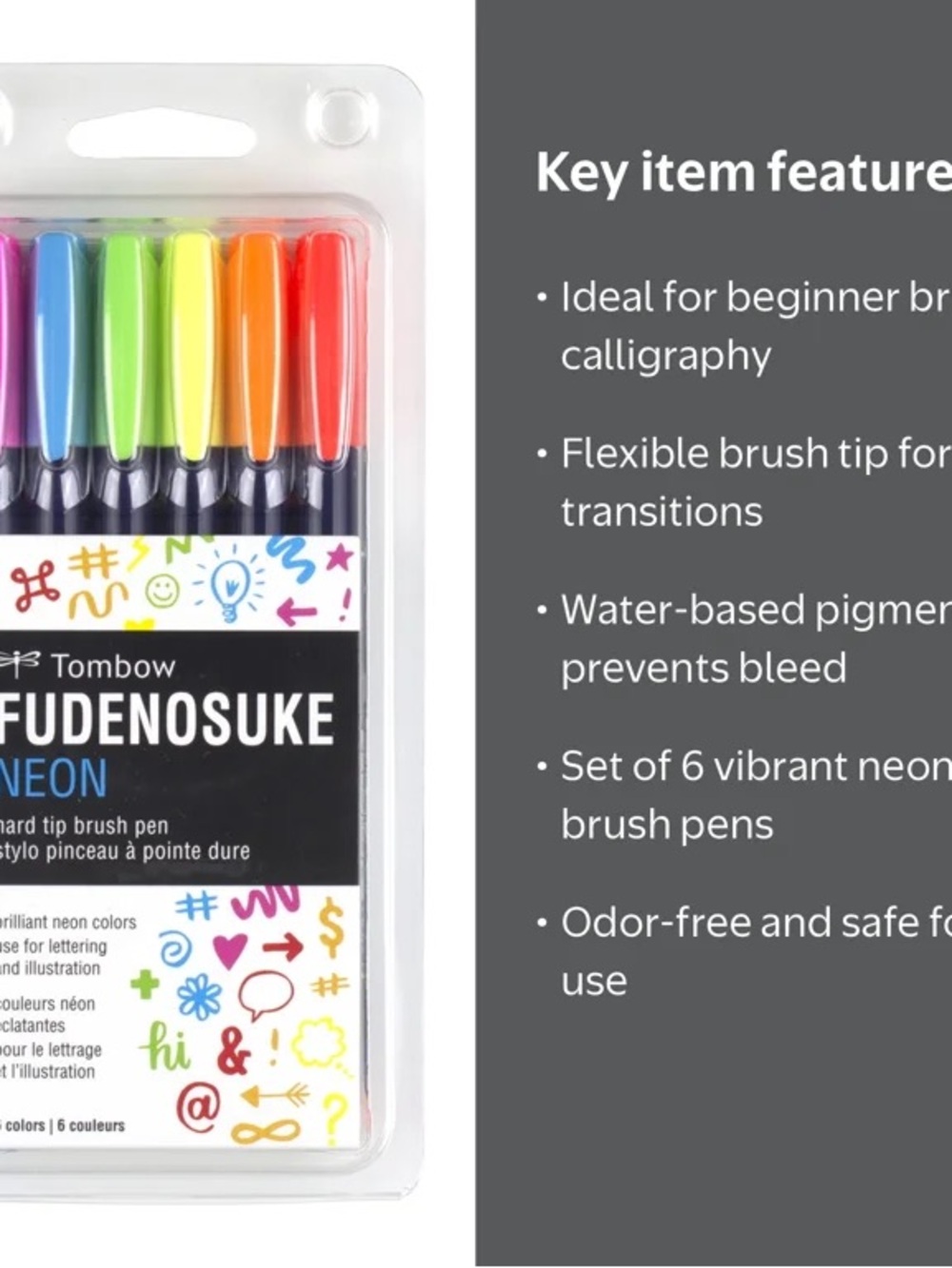 Fudenosuke Neon Brush Pen Set - Assorted Bright Colors
